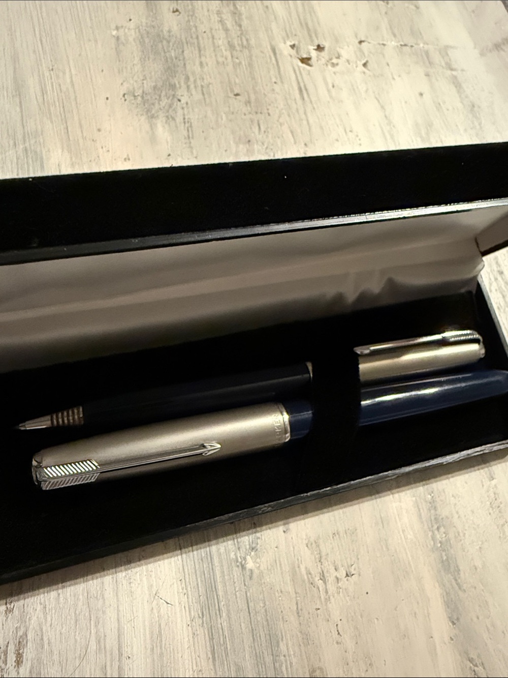 Vintage Parker “51” Pen & Pencil Set - navy + silver, arrows